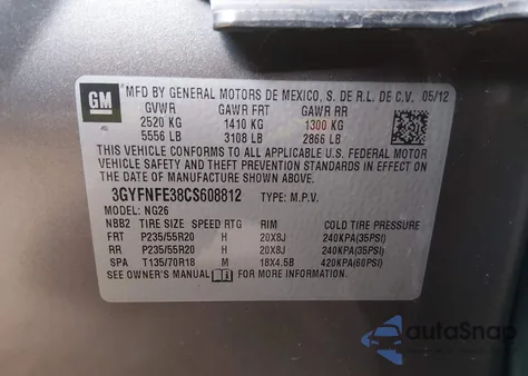 2012 Cadillac Srx Premium Collection z USA, uszkodzony, nr VIN 3GYFNFE38CS608812